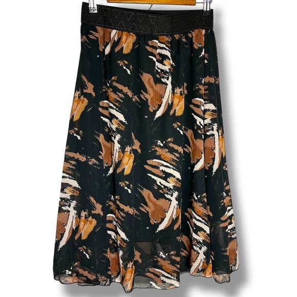 Lularoe Lola Skirt Women's Sz Small Pull-On Midi Neutral Chiffon Artsy Paint - Picture 1 of 6